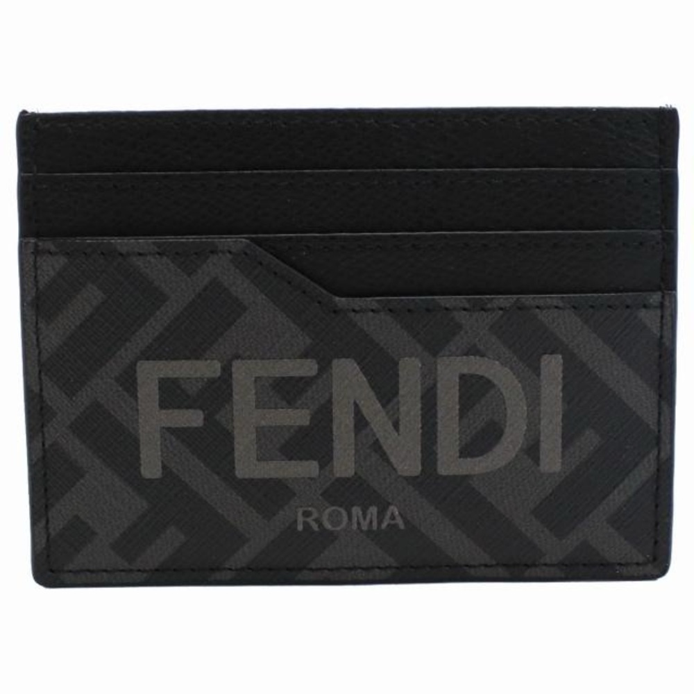 Fendi Roma Zucca Monogram Men’s Black Leather Card Case Holder Wallet Authentic
